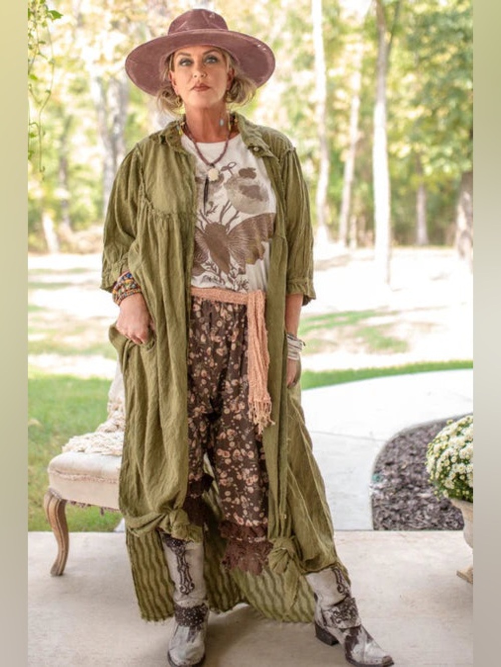 Jaded Gypsy evening waves duster/dress maxi in olive green